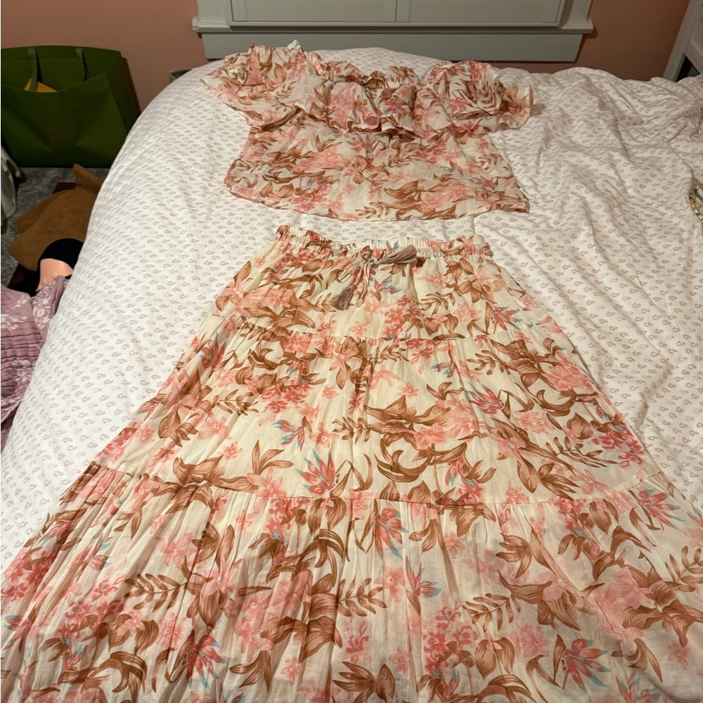 Nicole miller artelier Floral Off-Shoulder Top and Maxi Skirt Set